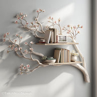 Tree Bookshelf Wall Mounted Floating Natural Wood Shelf with Tree Form for Unique Wall Storage