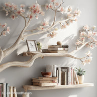 Tree Bookshelf on Wall Floating Wooden Tree Shelf for Rustic Living Rooms, Bedrooms, or Kids' Spaces