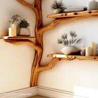 Corner Tree Bookcase Wooden Tree Form Bookshelf for Corners, Ideal for Rustic Living Rooms or Cozy Reading Nooks