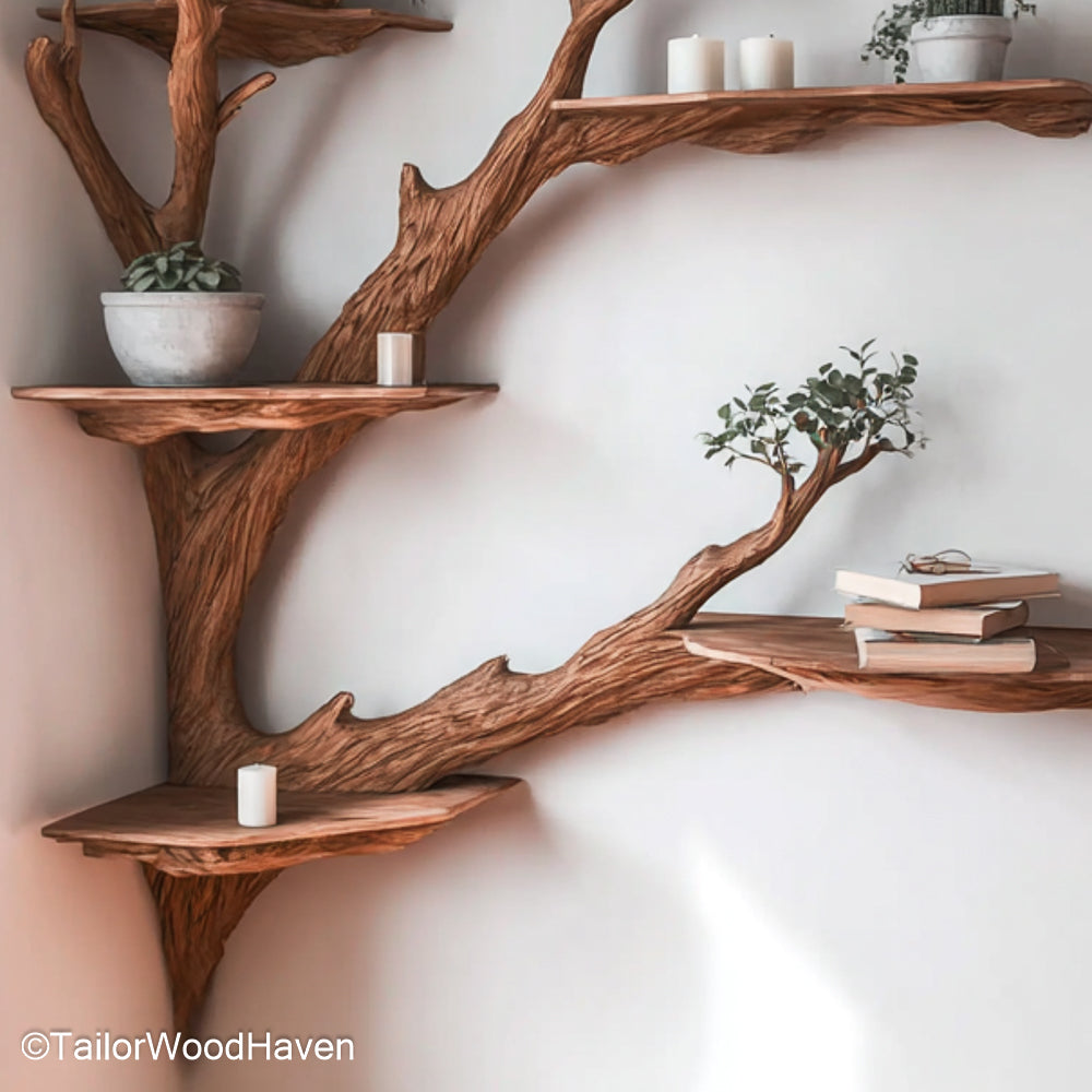 Corner Tree Bookshelf Handcrafted Tree Shaped Corner Bookcase Made of Wood for Artistic and Nature Loving Spaces