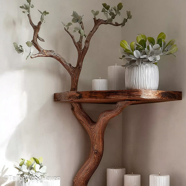 Shelf Tree Bookcase Sculptural Wooden Tree Bookcase with Tiered Shelf Design for Rustic Living Rooms or Bedrooms