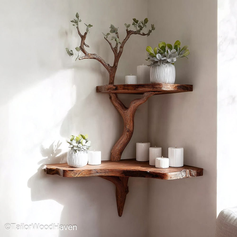 Shelf Tree Bookcase Sculptural Wooden Tree Bookcase with Tiered Shelf Design for Rustic Living Rooms or Bedrooms