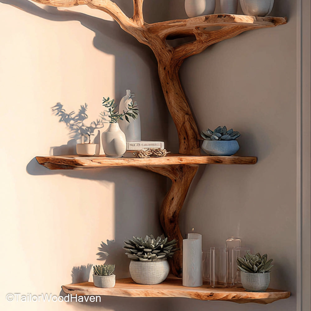 Shelf Tree Bookshelf Handcrafted Wood Tree Shelf Bookcase for Decorative and Functional Wall or Corner Display