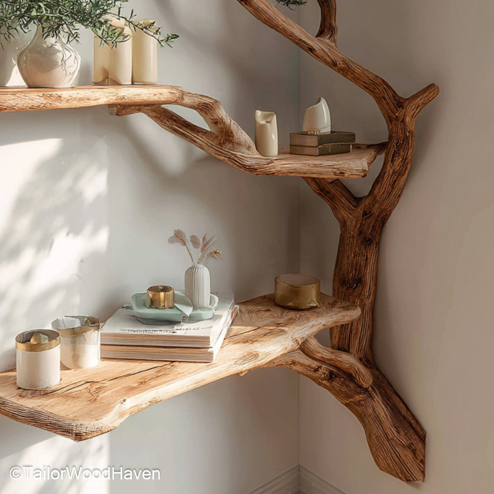 Tree Book Rack Wooden Book Rack Designed in Tree Form for Compact Storage and Artistic Style
