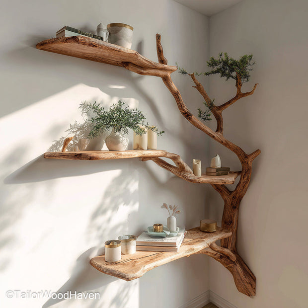 Tree Book Rack Wooden Book Rack Designed in Tree Form for Compact Storage and Artistic Style