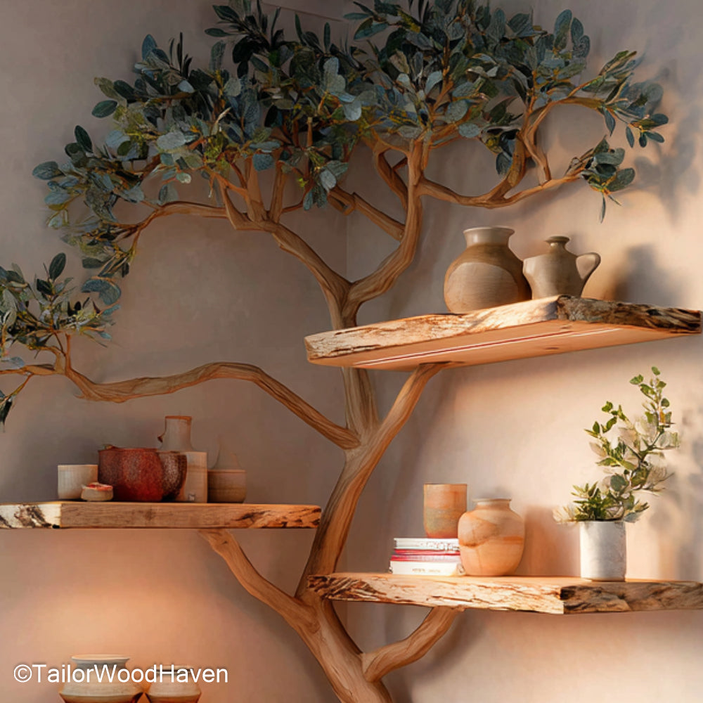 Tree Branch Bookshelf Plans DIY Ready Wooden Tree Shelf Design Inspired by Branch Forms for Rustic Wall Display