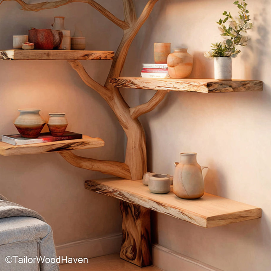 Tree Branch Bookshelf Plans DIY Ready Wooden Tree Shelf Design Inspired by Branch Forms for Rustic Wall Display
