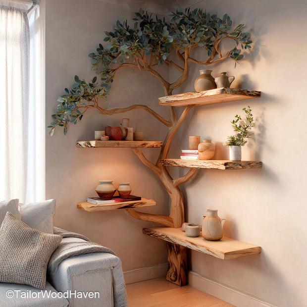 Tree Branch Bookshelf Plans DIY Ready Wooden Tree Shelf Design Inspired by Branch Forms for Rustic Wall Display