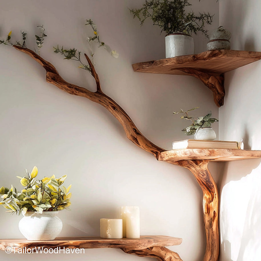 Tree Display Shelf Decorative Wooden Display Shelf in Tree Shape for Showcasing Books, Plants, or Collectibles