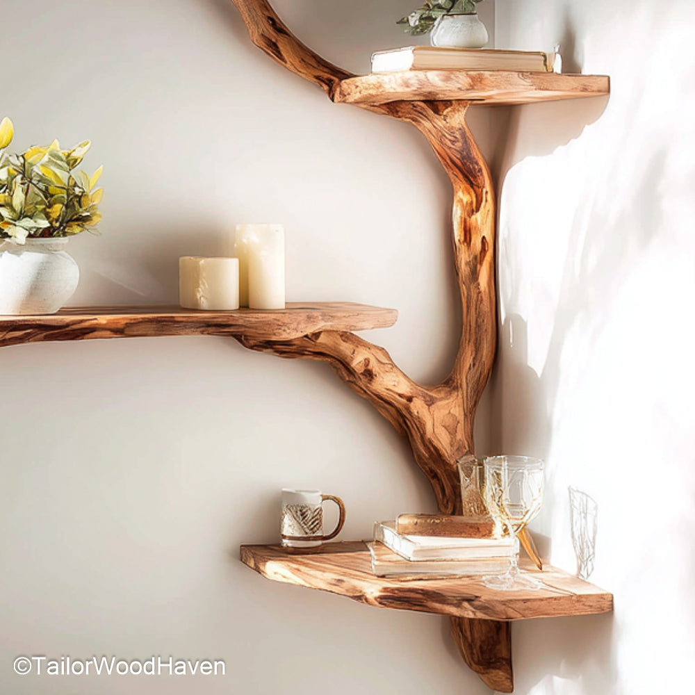 Tree Display Shelf Decorative Wooden Display Shelf in Tree Shape for Showcasing Books, Plants, or Collectibles