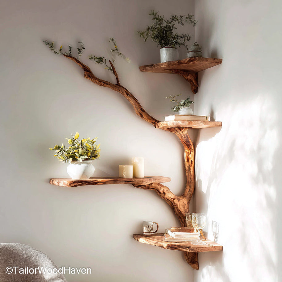 Tree Display Shelf Decorative Wooden Display Shelf in Tree Shape for Showcasing Books, Plants, or Collectibles