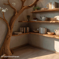 Wooden Tree Bookcase Solid Wood Tree Style Bookcase with Vertical Shelving for Artistic Home Storage