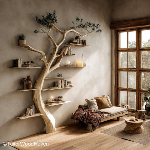 Tree Trunk Bookshelf Sculptural Tree Trunk Inspired Wooden Bookshelf for Rustic Cabins or Woodland Homes