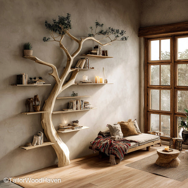 Tree Trunk Bookshelf Sculptural Tree Trunk Inspired Wooden Bookshelf for Rustic Cabins or Woodland Homes