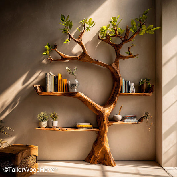 Book Tree Bookshelf – Artistic Wooden Tree Bookcase for Living Rooms, Home Libraries, or Cozy Reading Nooks