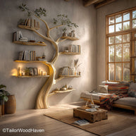 Bookcase Tree Design Wooden Freestanding Bookcase Crafted in Organic Tree Shape for Nature Inspired Interiors