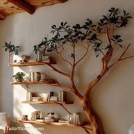 Wood Oak Shelves Rustic Oak Wood Shelves Styled in Tree Form for Natural and Classic Home Decor