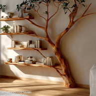 Wood Oak Shelves Rustic Oak Wood Shelves Styled in Tree Form for Natural and Classic Home Decor