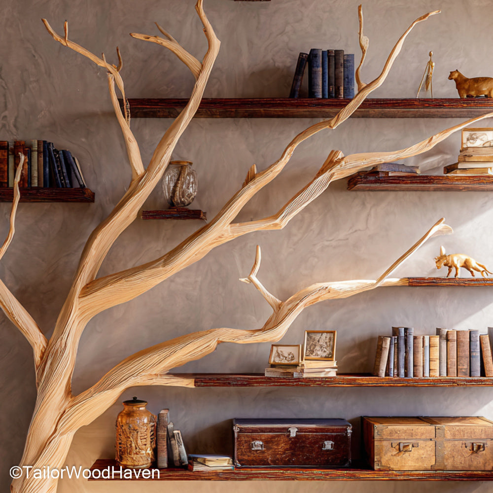Tree Branch Bookcase Wooden Bookcase Designed with Tree Branch Aesthetics for Rustic and Eco Friendly Rooms