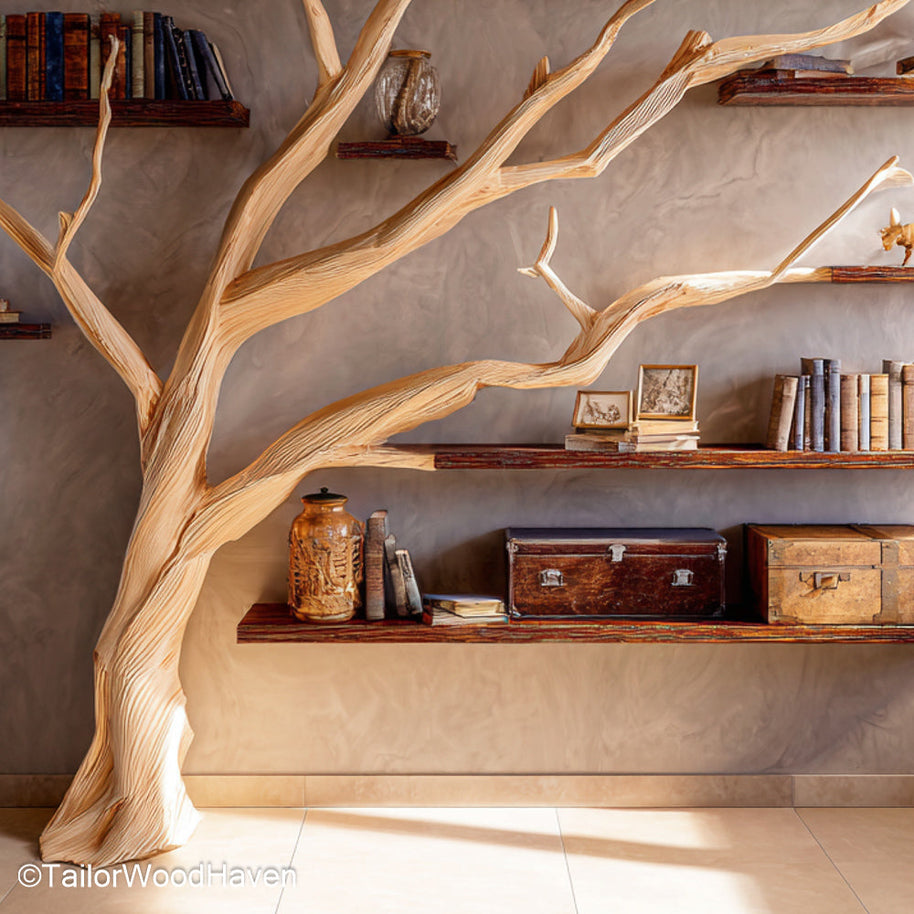 Tree Branch Bookcase Wooden Bookcase Designed with Tree Branch Aesthetics for Rustic and Eco Friendly Rooms