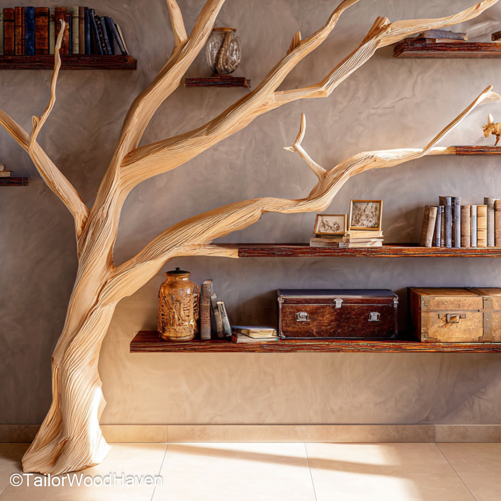 Tree Branch Bookcase Wooden Bookcase Designed with Tree Branch Aesthetics for Rustic and Eco Friendly Rooms