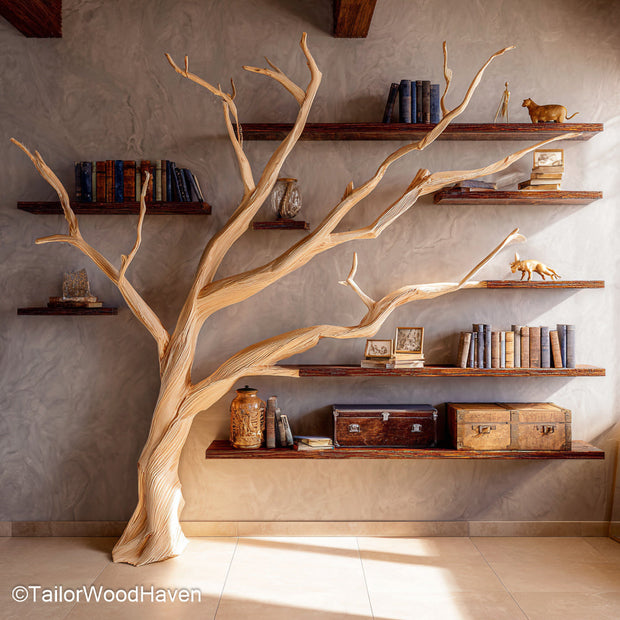 Tree Branch Bookcase Wooden Bookcase Designed with Tree Branch Aesthetics for Rustic and Eco Friendly Rooms