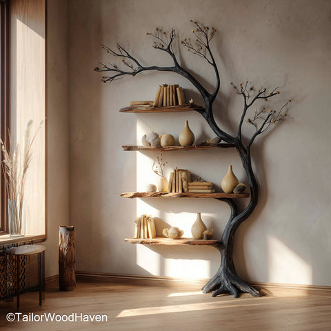 Bookshelf That Looks Like a Tree Artistic Wooden Bookcase Sculpted to Mimic the Natural Form of a Real Tree