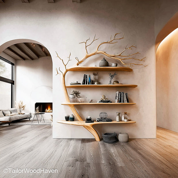 Bookcase That Looks Like a Tree Artistic Wooden Bookcase Sculpted to Mimic a Real Tree for Rustic and Whimsical Home Decor
