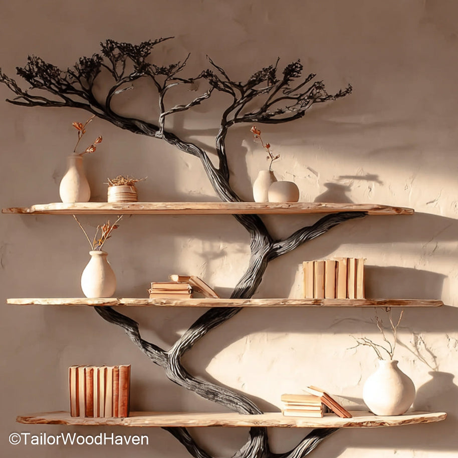 This pine wood book shelf is crafted from solid pine and features a tree-inspired design. A perfect fit for rustic, farmhouse, or eco-friendly interiors.
