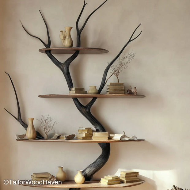 Real Tree Bookshelf Handmade Wooden Bookcase Sculpted to Mimic the Form and Feel of a Real Tree for Unique Natural Decor