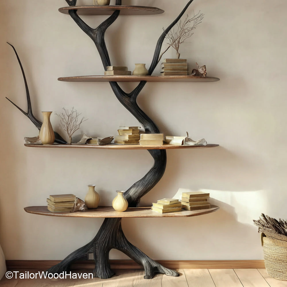 Real Tree Bookshelf Handmade Wooden Bookcase Sculpted to Mimic the Form and Feel of a Real Tree for Unique Natural Decor