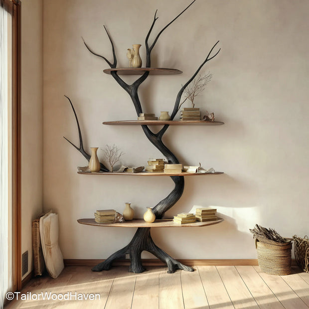 Real Tree Bookshelf Handmade Wooden Bookcase Sculpted to Mimic the Form and Feel of a Real Tree for Unique Natural Decor