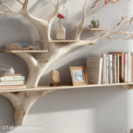 Tree Shaped Wall Bookcase Artistic Wooden Tree Shelf Mounted on Wall for Unique Storage and Decor