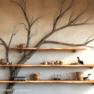 Tree Trunk Wall Shelf Floating Bookshelf Carved from Solid Wood with Tree Trunk Texture