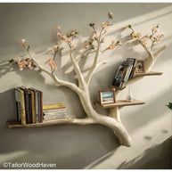 Tree Wall Shelf Design Sculptural Wooden Floating Shelf Featuring Artistic Tree Design