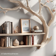 Rustic Tree Branch Wall Shelves Handmade Wooden Floating Bookshelves Inspired by Nature’s Organic Shapes