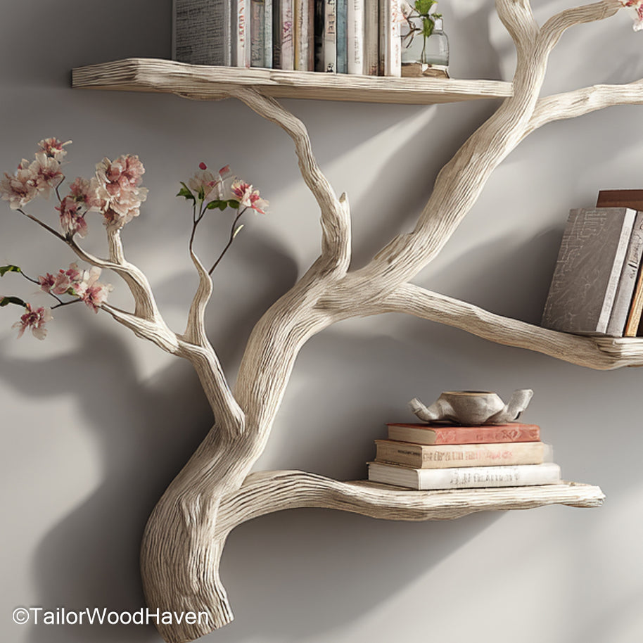 Floating Tree Branch Shelf Unique Wall Bookshelf Made from Real Wood in the Form of Tree Branches
