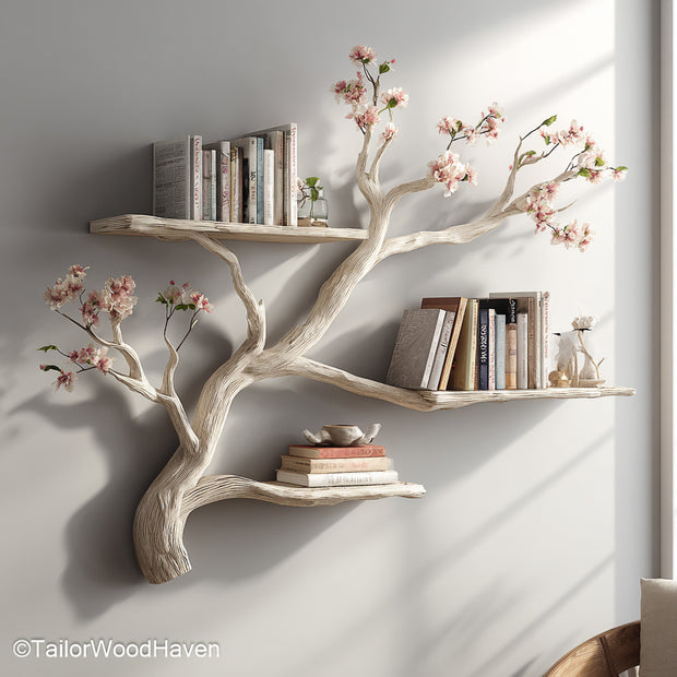 Floating Tree Branch Shelf Unique Wall Bookshelf Made from Real Wood in the Form of Tree Branches
