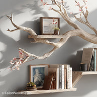 Tree Branch Wall Bookshelf Wooden Wall Mounted Tree Shelf with Branch Design for Rustic and Nature Inspired Interiors