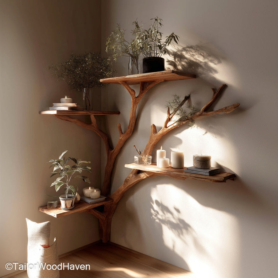 Tree Shape Book Rack Wooden Tree Shaped Rack for Books, Made for Artistic Storage in Small and Large Spaces