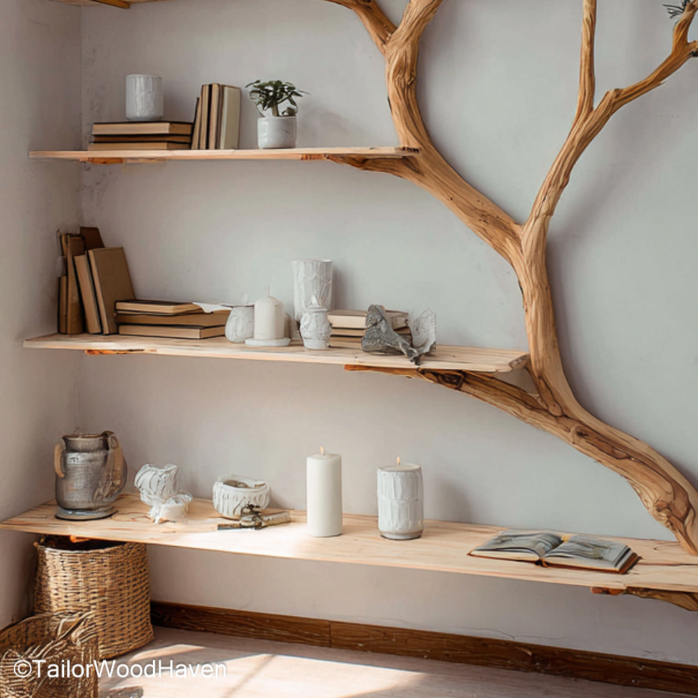 Tree Shaped Book Case Freestanding Wooden Bookcase Styled Like a Tree for Modern Rustic Interior Design