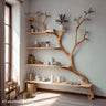 Tree Shaped Book Case – Freestanding Wooden Bookcase Styled Like a Tree for Modern Rustic Interior Design