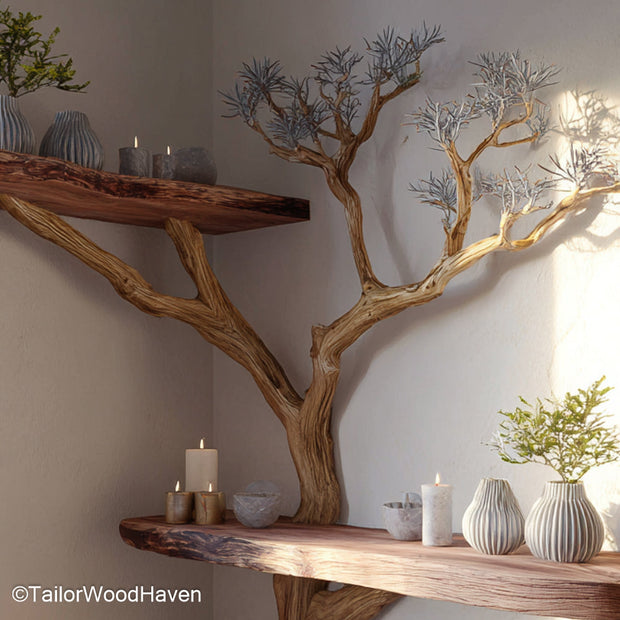 Tree Style Bookcase Freestanding Wooden Bookcase Designed in Artistic Tree Style for Rustic and Nature Inspired Interiors