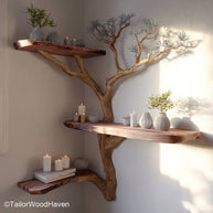 Tree Style Bookcase Freestanding Wooden Bookcase Designed in Artistic Tree Style for Rustic and Nature Inspired Interiors