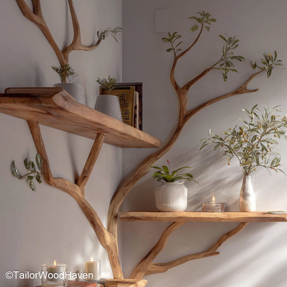 Tree Trunk Shelving Solid Wood Shelving Units Designed Like Tree Trunks for Cozy, Earthy, and Organic Room Themes