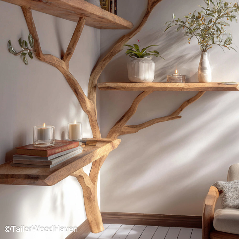 Tree Trunk Shelving Solid Wood Shelving Units Designed Like Tree Trunks for Cozy, Earthy, and Organic Room Themes