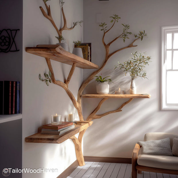 Tree Trunk Shelving Solid Wood Shelving Units Designed Like Tree Trunks for Cozy, Earthy, and Organic Room Themes
