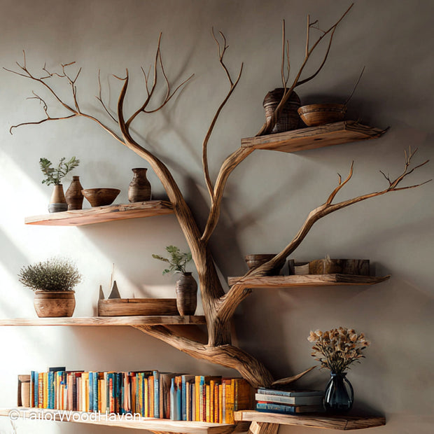 Book Shelves Tree Wooden Book Shelves Styled Like a Tree for Decorative and Functional Wall or Freestanding Display