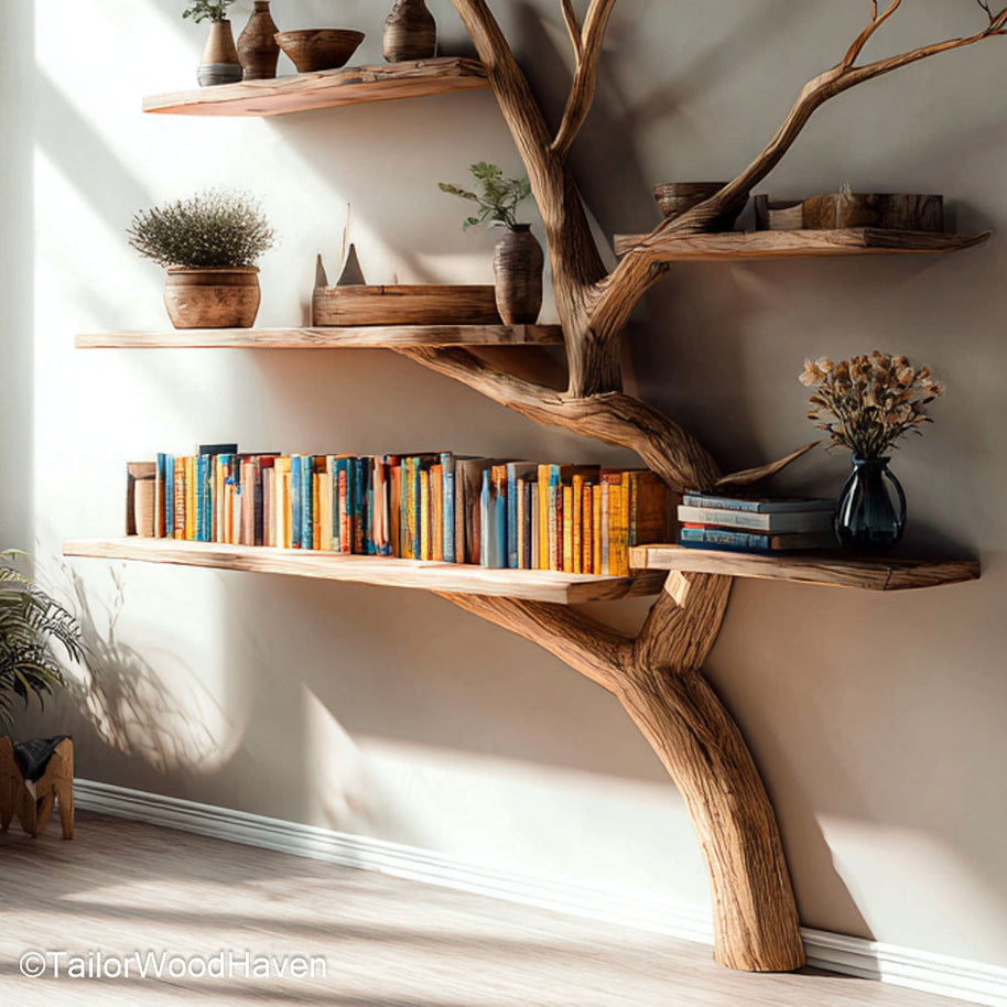 Book Shelves Tree Wooden Book Shelves Styled Like a Tree for Decorative and Functional Wall or Freestanding Display