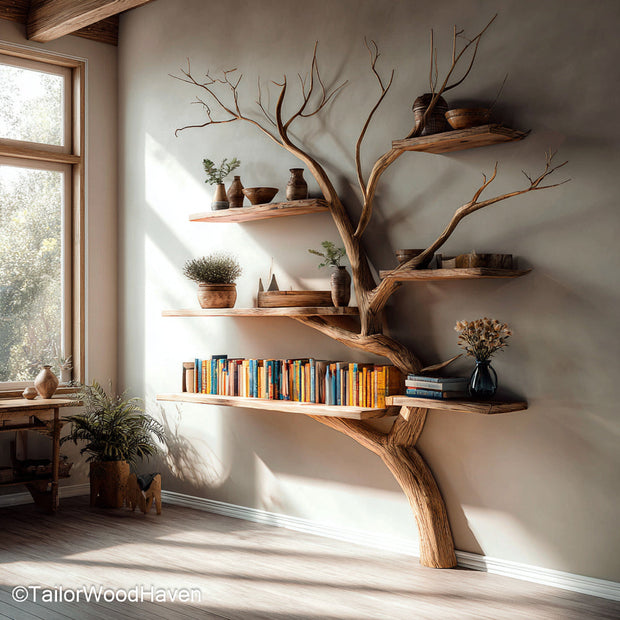 Book Shelves Tree Wooden Book Shelves Styled Like a Tree for Decorative and Functional Wall or Freestanding Display